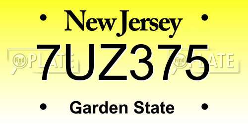 7UZ375 New Jersey License Plate