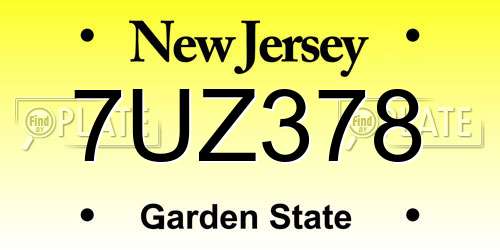7UZ378 New Jersey License Plate