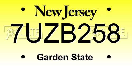 7UZB258 New Jersey License Plate
