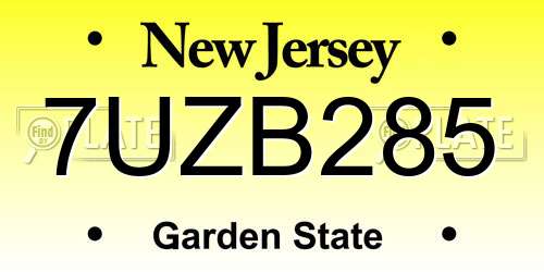 7UZB285 New Jersey License Plate