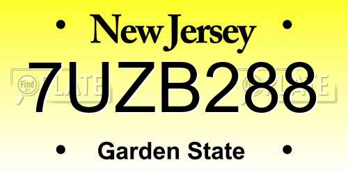 7UZB288 New Jersey License Plate
