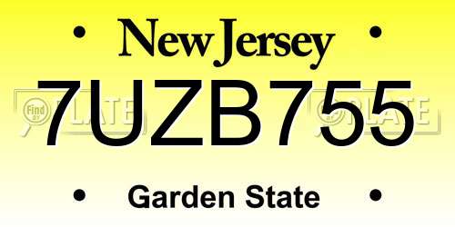 7UZB755 New Jersey License Plate