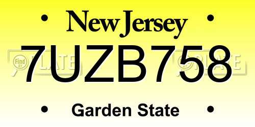 7UZB758 New Jersey License Plate