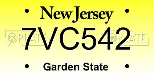 7VC542 New Jersey License Plate