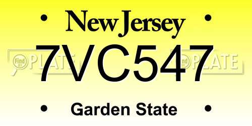 7VC547 New Jersey License Plate