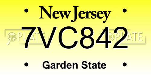 7VC842 New Jersey License Plate
