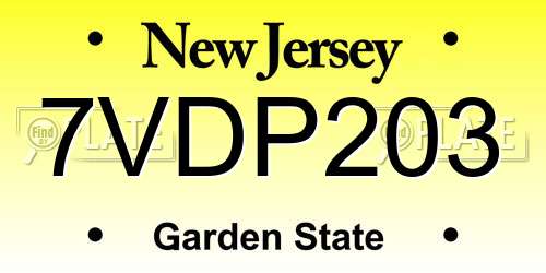 7VDP203 New Jersey License Plate