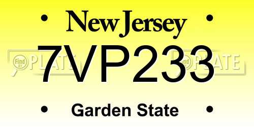 7VP233 New Jersey License Plate