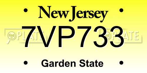 7VP733 New Jersey License Plate