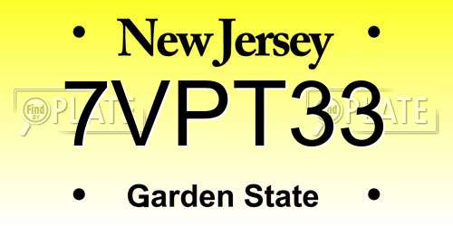7VPT33 New Jersey License Plate