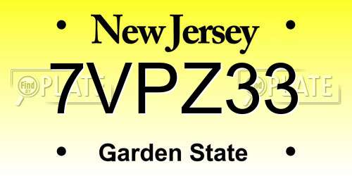 7VPZ33 New Jersey License Plate