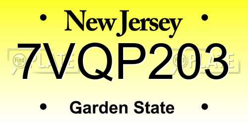 7VQP203 New Jersey License Plate