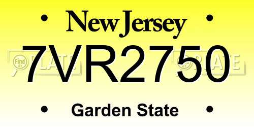7VR2750 New Jersey License Plate