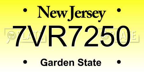 7VR7250 New Jersey License Plate