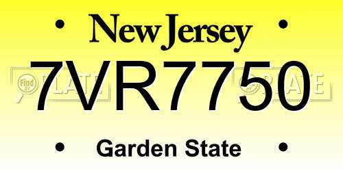 7VR7750 New Jersey License Plate