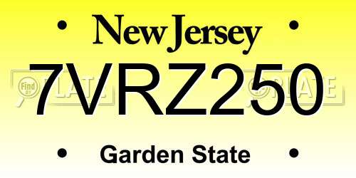 7VRZ250 New Jersey License Plate