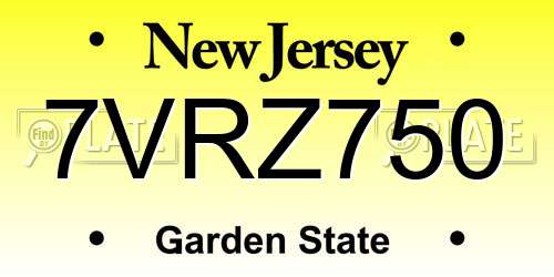 7VRZ750 New Jersey License Plate