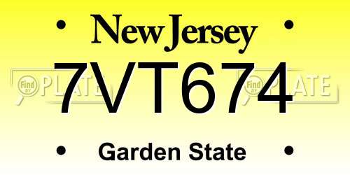7VT674 New Jersey License Plate