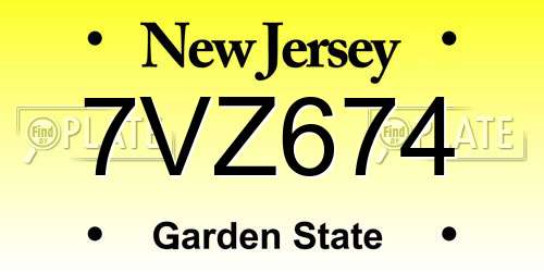 7VZ674 New Jersey License Plate