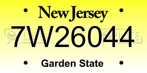 7W26044 New Jersey License Plate