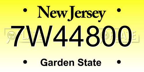 7W44800 New Jersey License Plate
