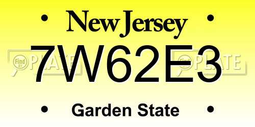 7W62E3 New Jersey License Plate