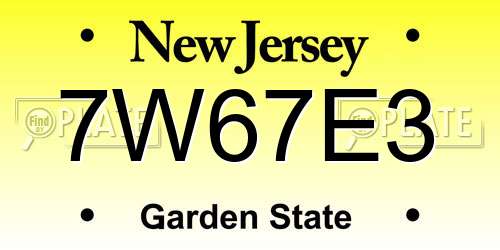 7W67E3 New Jersey License Plate
