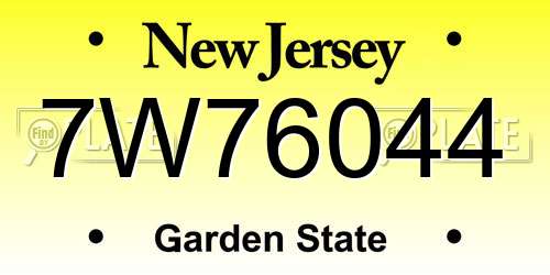 7W76044 New Jersey License Plate