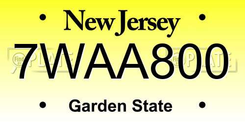7WAA800 New Jersey License Plate