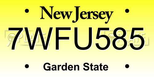 7WFU585 New Jersey License Plate