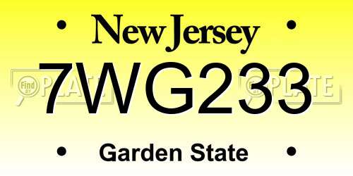 7WG233 New Jersey License Plate