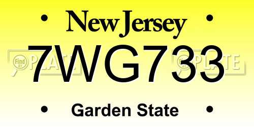 7WG733 New Jersey License Plate