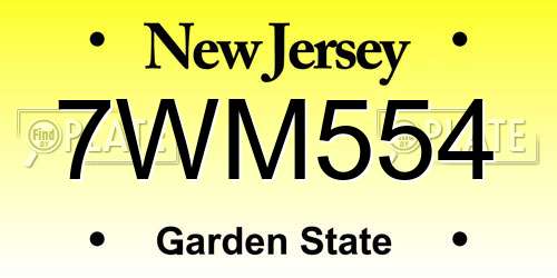 7WM554 New Jersey License Plate