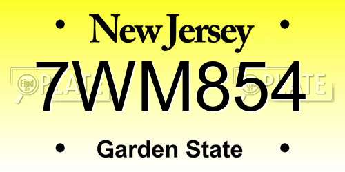 7WM854 New Jersey License Plate