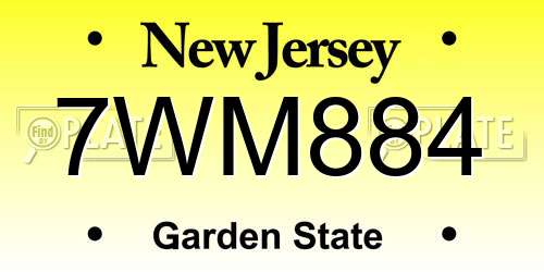 7WM884 New Jersey License Plate