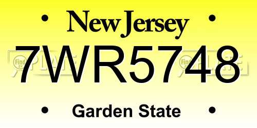 7WR5748 New Jersey License Plate