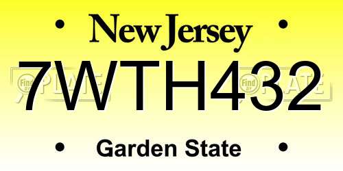 7WTH432 New Jersey License Plate