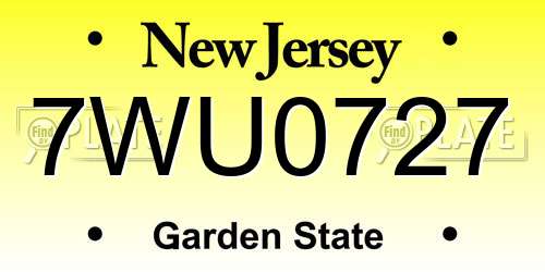 7WU0727 New Jersey License Plate