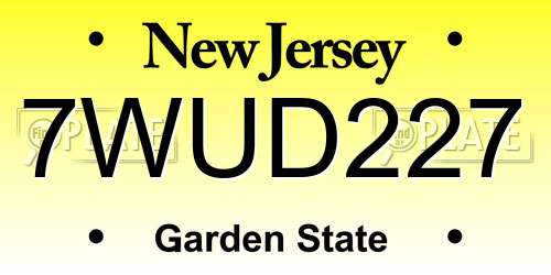 7WUD227 New Jersey License Plate