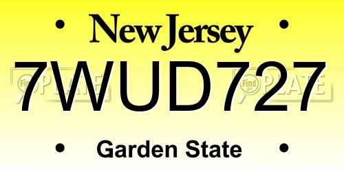 7WUD727 New Jersey License Plate