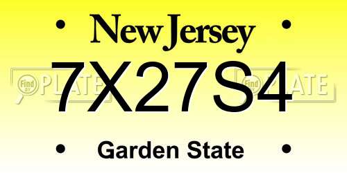 7X27S4 New Jersey License Plate