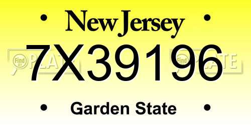 7X39196 New Jersey License Plate