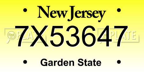7X53647 New Jersey License Plate