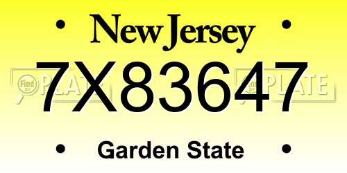 7X83647 New Jersey License Plate