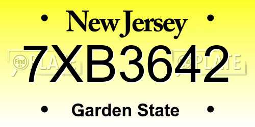 7XB3642 New Jersey License Plate