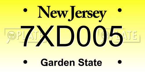 7XD005 New Jersey License Plate
