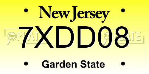 7XDD08 New Jersey License Plate