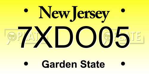 7XDO05 New Jersey License Plate