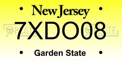 7XDO08 New Jersey License Plate