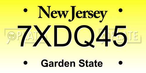 7XDQ45 New Jersey License Plate